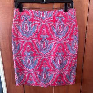 J. Crew Pink and Blue Paisley Pencil Skirt